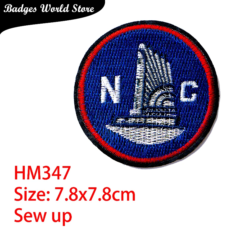 Cartoon Decorative Round Patch Mountain Sailboat icon Embroidered Applique Patches For DIY Iron on Badges Stickers on clothes