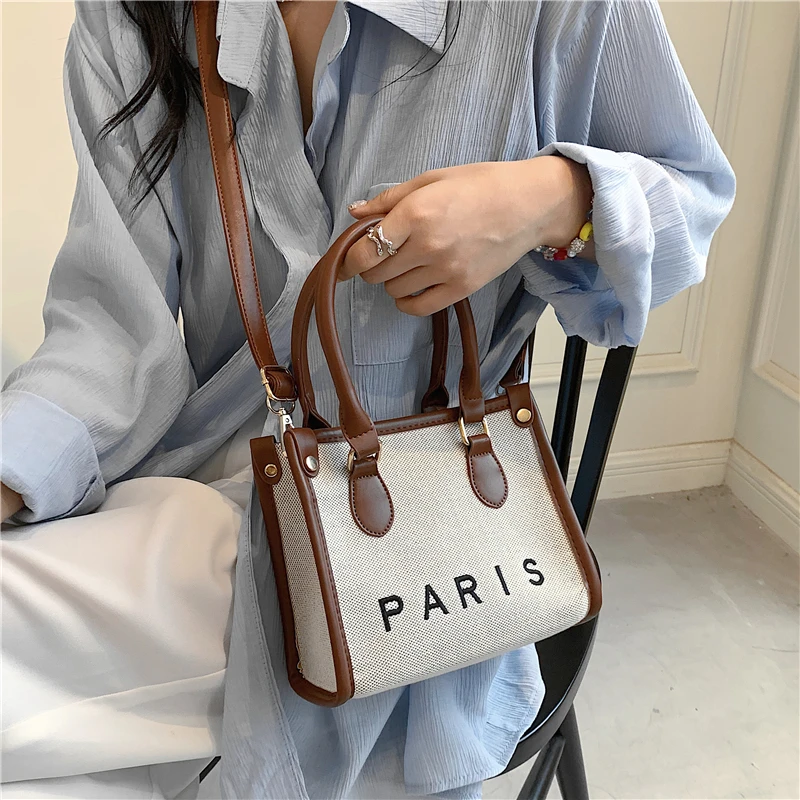 French Style Canvas Large Office Work Tote Handbags For Women 2023 Trend Luxury Designer Small Ladies Shoulder Crossbody Bags