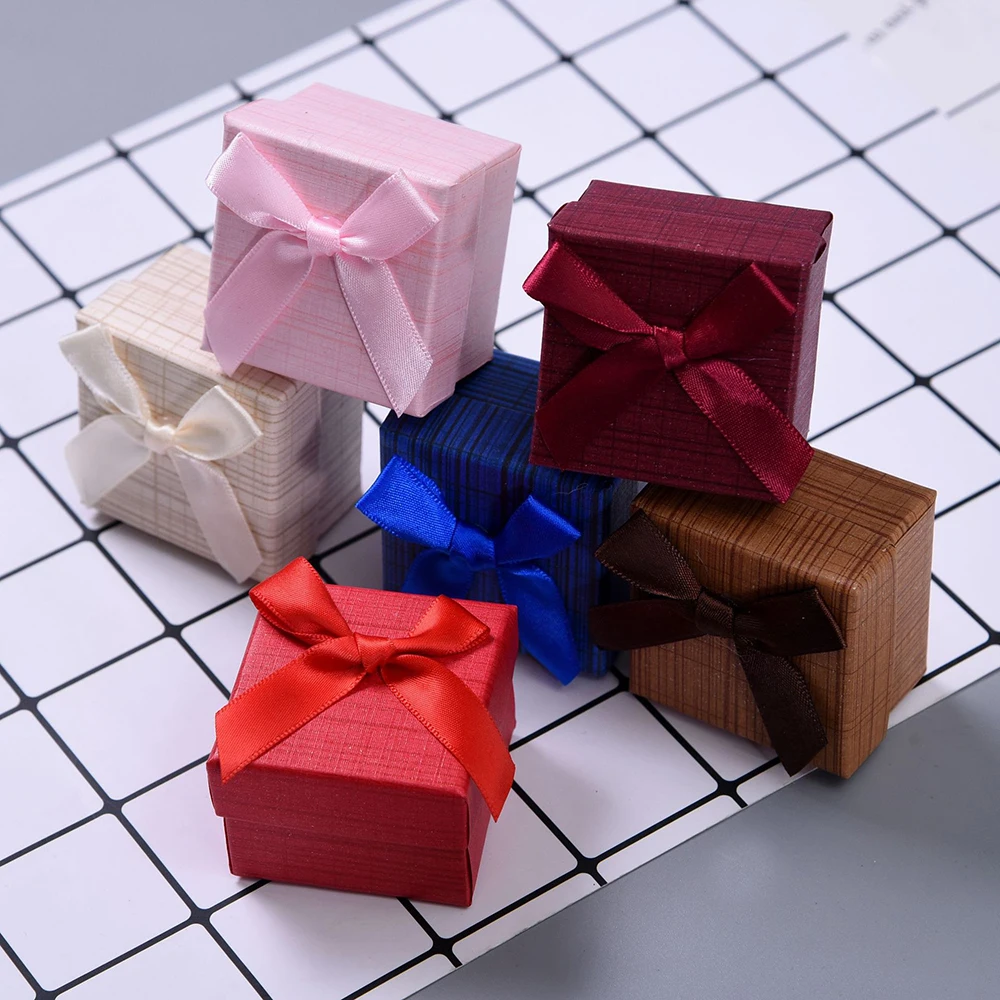 Colorful Bow Cardboard Jewelry Boxes Small Gift Boxes Ring Storage Container Jewelry Display Tool Valentine's day Anniversary