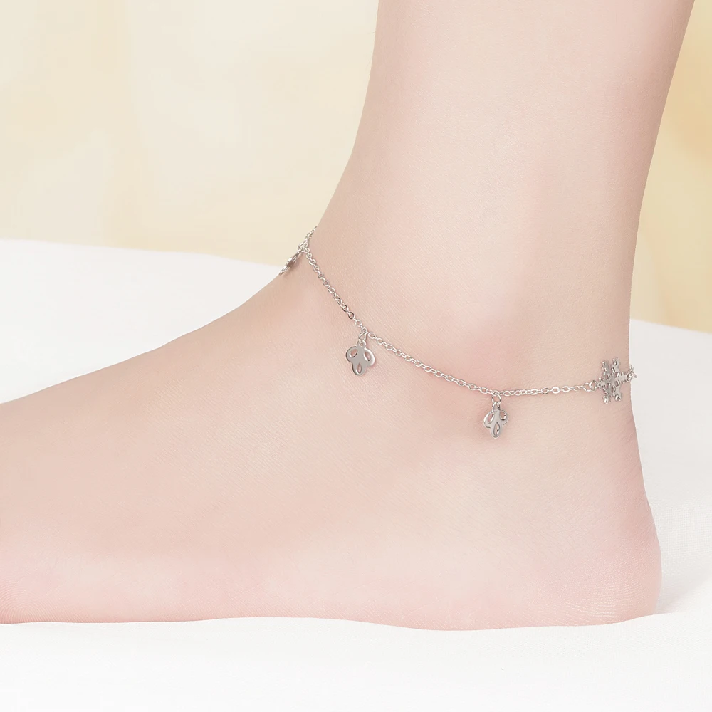 Trendy 100% 925 Sterling Silver Anklets 24 cm Snowflake Bell Chain Jewelry For Women Colorful Beach Foot Anklet Leg Bracelet