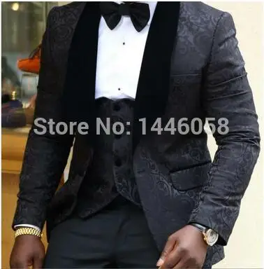 

JELTONEWIN 2021 Custom Made Shawl Lapel Groom Tuxedos Black Men Suits For Wedding Best Man Blazer Groomsmen Jacket+Pants+Vest