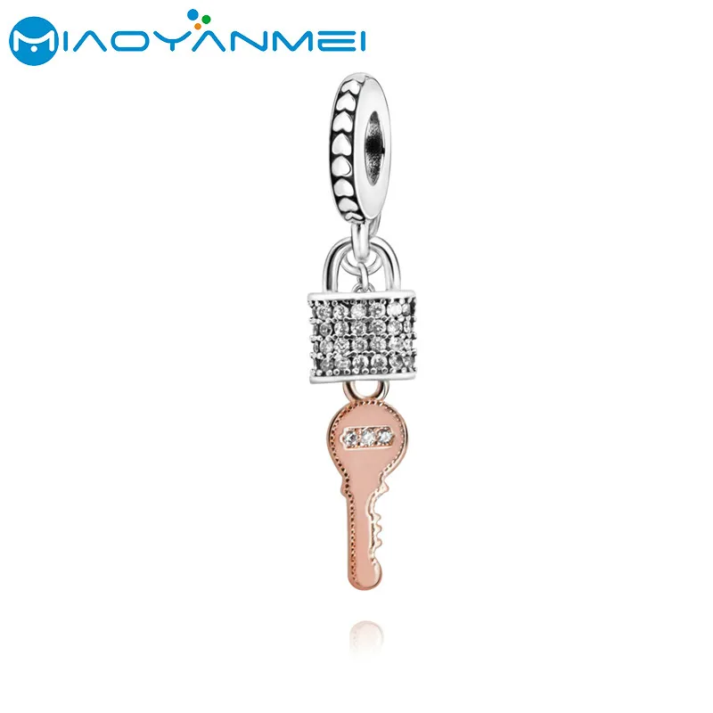 

925 Sterling Silver Beads Fashion Jewelry Beads Pave Padlock & Key Dangle Charm Fit Original Pandorador Bracelets Women DIY Gift