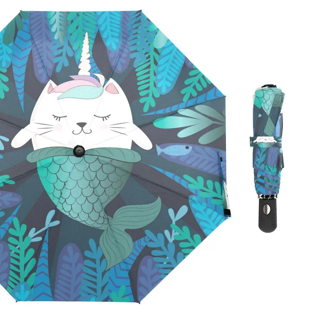 

Unicorn Cat Mermaid Seaweed Automatic Rain Umbrella Women Portable Waterproof Parasol Windproof Folding Umbrella for Children