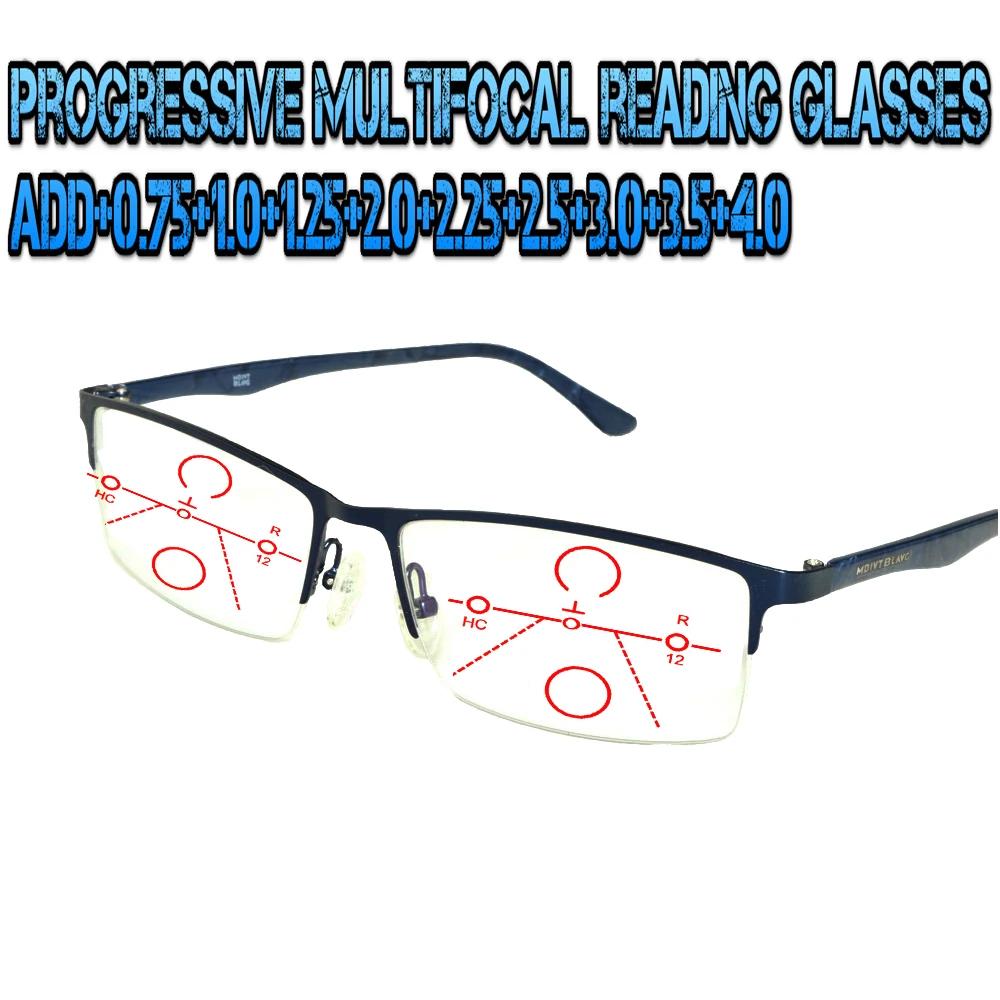 

Progressive Multifocal Anti Blu Light Reading Glasses Black Frame Men Women High Quality Business Halfrim +0.75 To +4.0