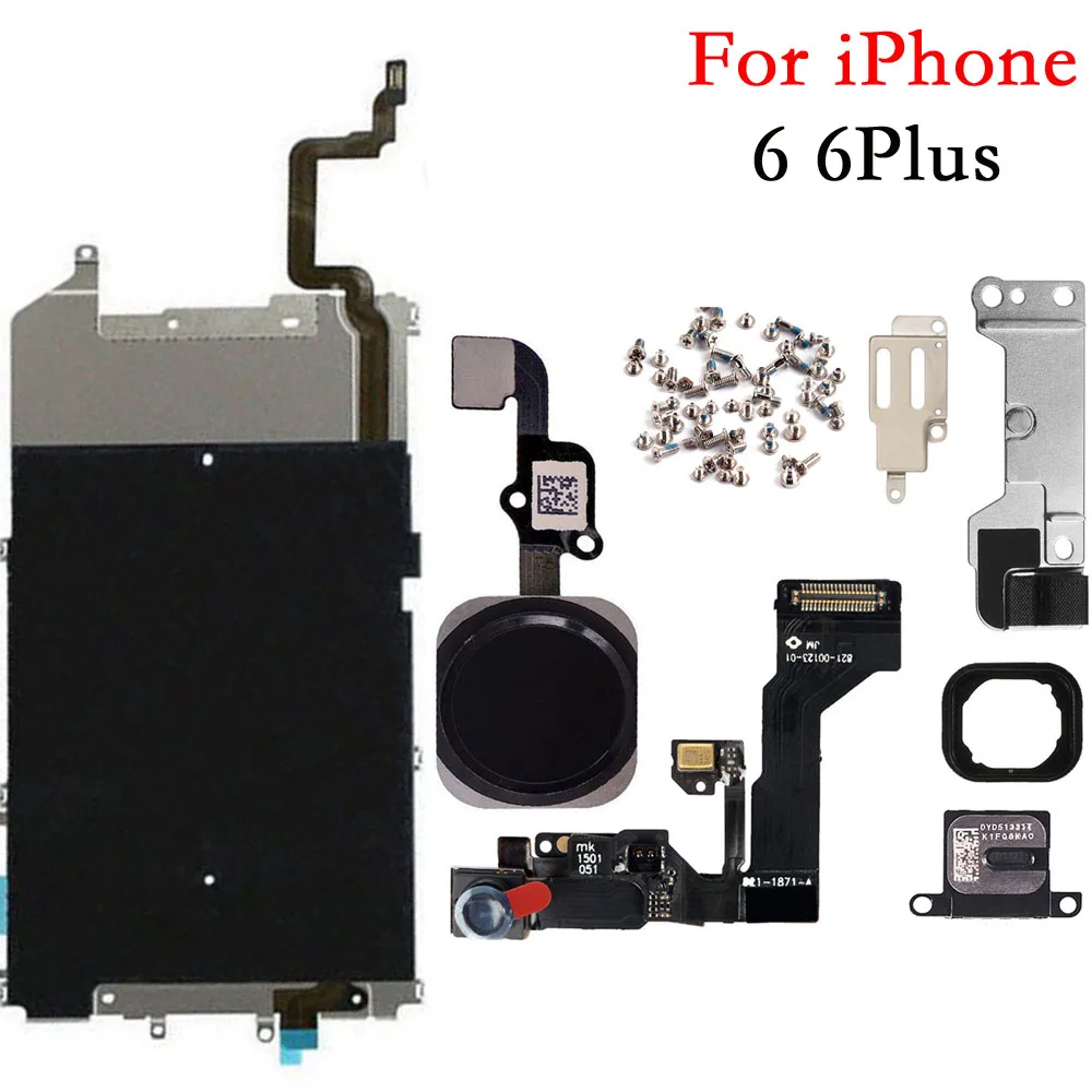 

Full Set LCD Parts Screen Metal Plate Front Camera Home Button Flex Cable Ear Speaker With Screws For iPhone 6G 6 Plus