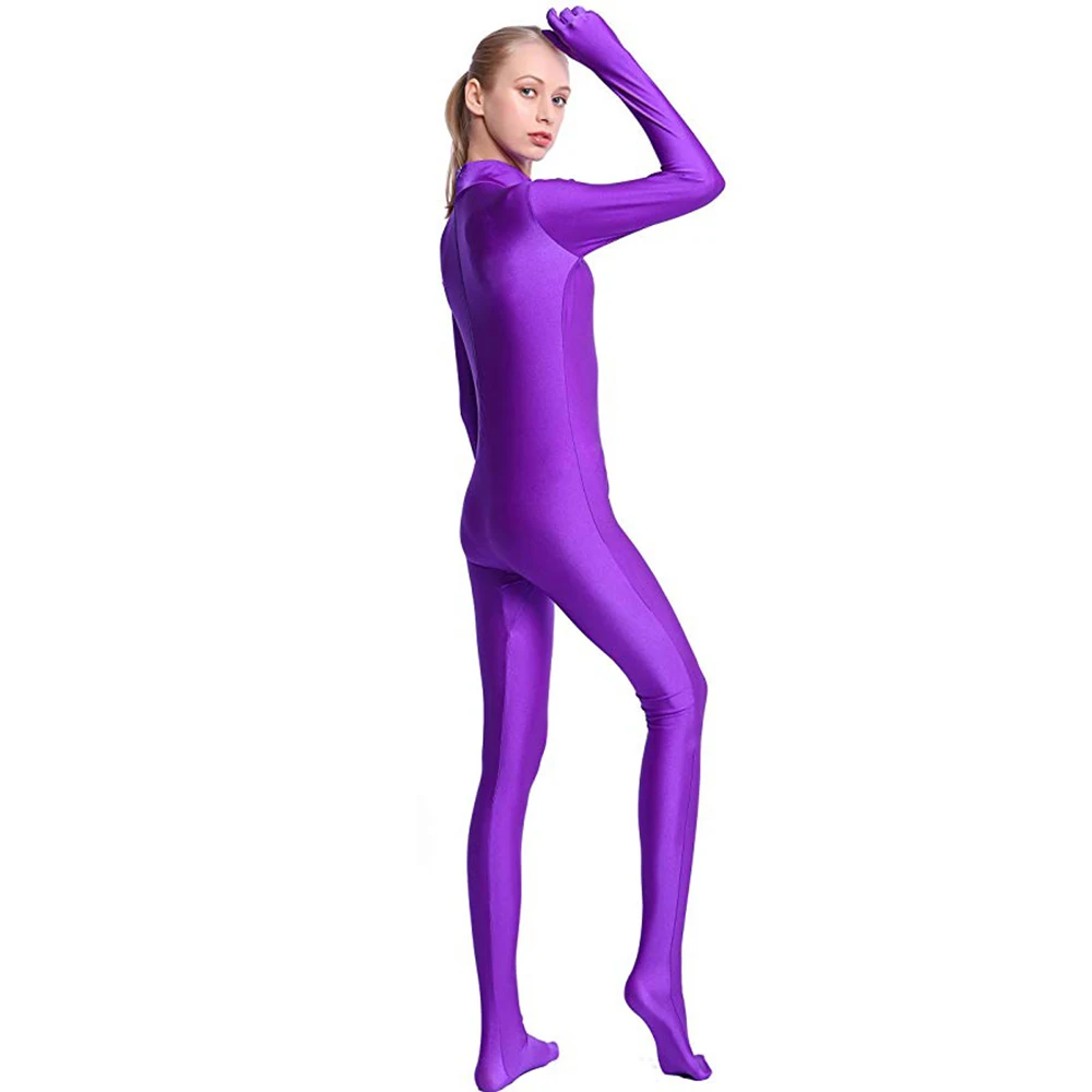 AOYLISEY adulto nero Spandex completo corpo Zentai tuta con piedi tuta Unisex donna mano Unitard pelle stretto Costume di Halloween