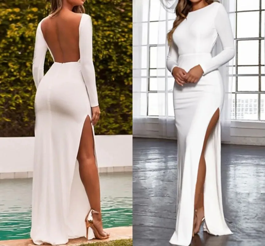 

Sexy Simpe Mermaid Evening Dresses Scoop Long Satin Prom Party Gowns White Robes De Soirée Vestidos Fiesta