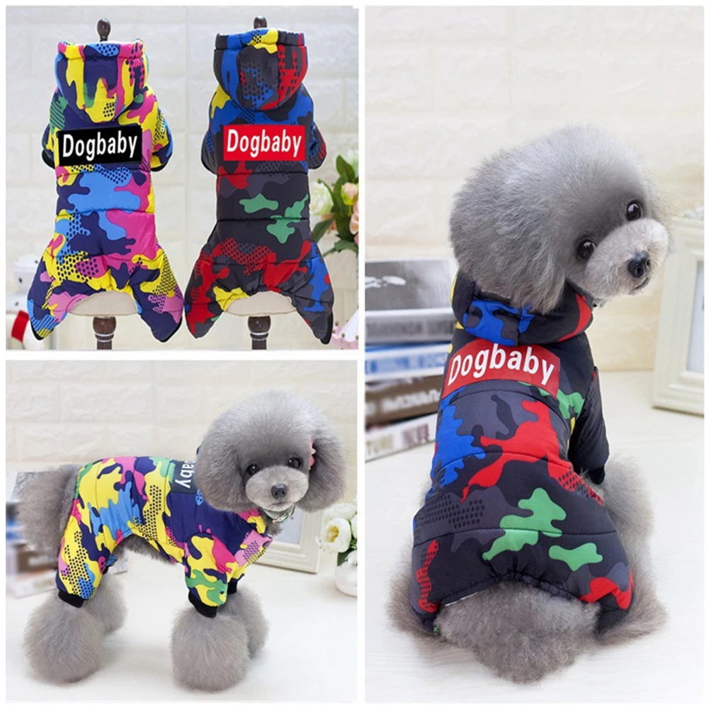 Thick Pet Dogbaby Four Legs Cotton Hooded Camouflage Cotton Jacket for Small Medium Dogs Jumpsuit Winter Coat Dogs Clothing