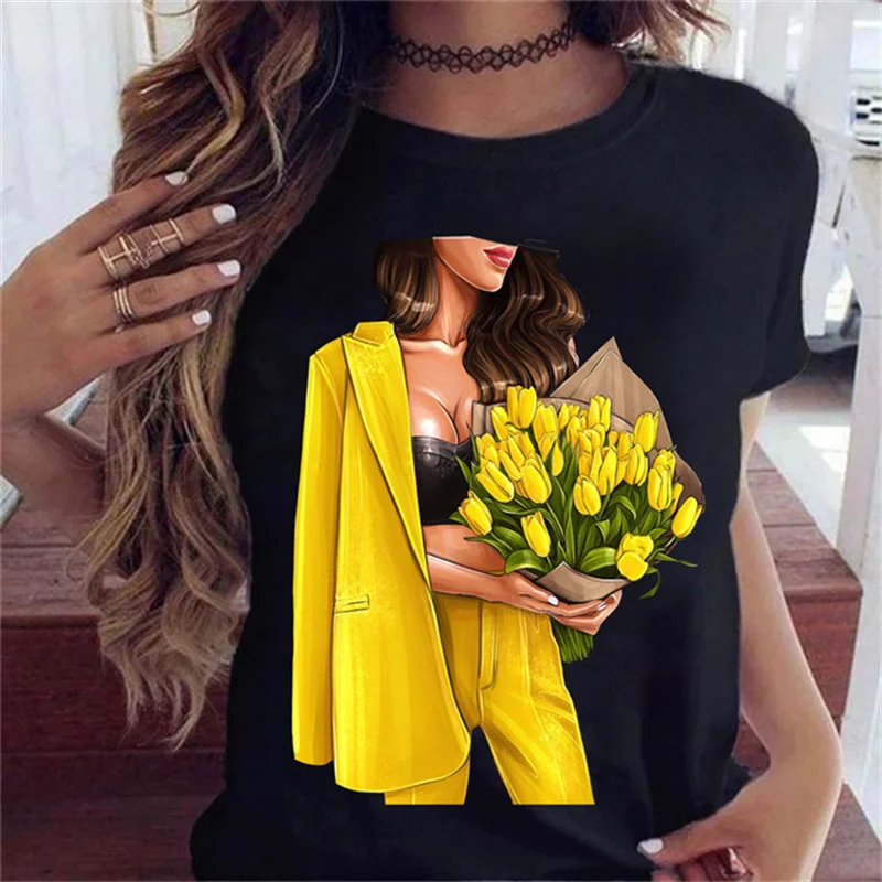 Modne kwiatowe koszulka damska z lat 90. Kobieta Harajuku Kawaii T-Shirt z grafiką urocze koszulka kreskówka koreańska bluzka koszulki Feamle Maycaur