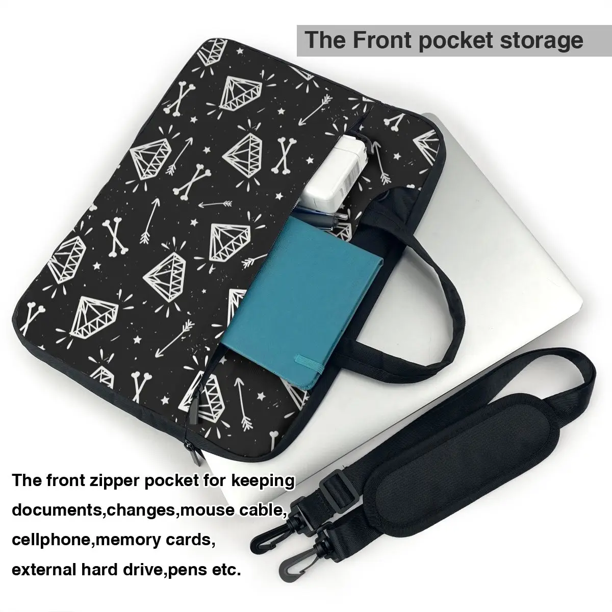 Cute Doodles With Diamonds Bones Arrows And Stars Laptop Bag Case Protective Vintage Computer Bag Bicycle Crossbody Laptop Pouch