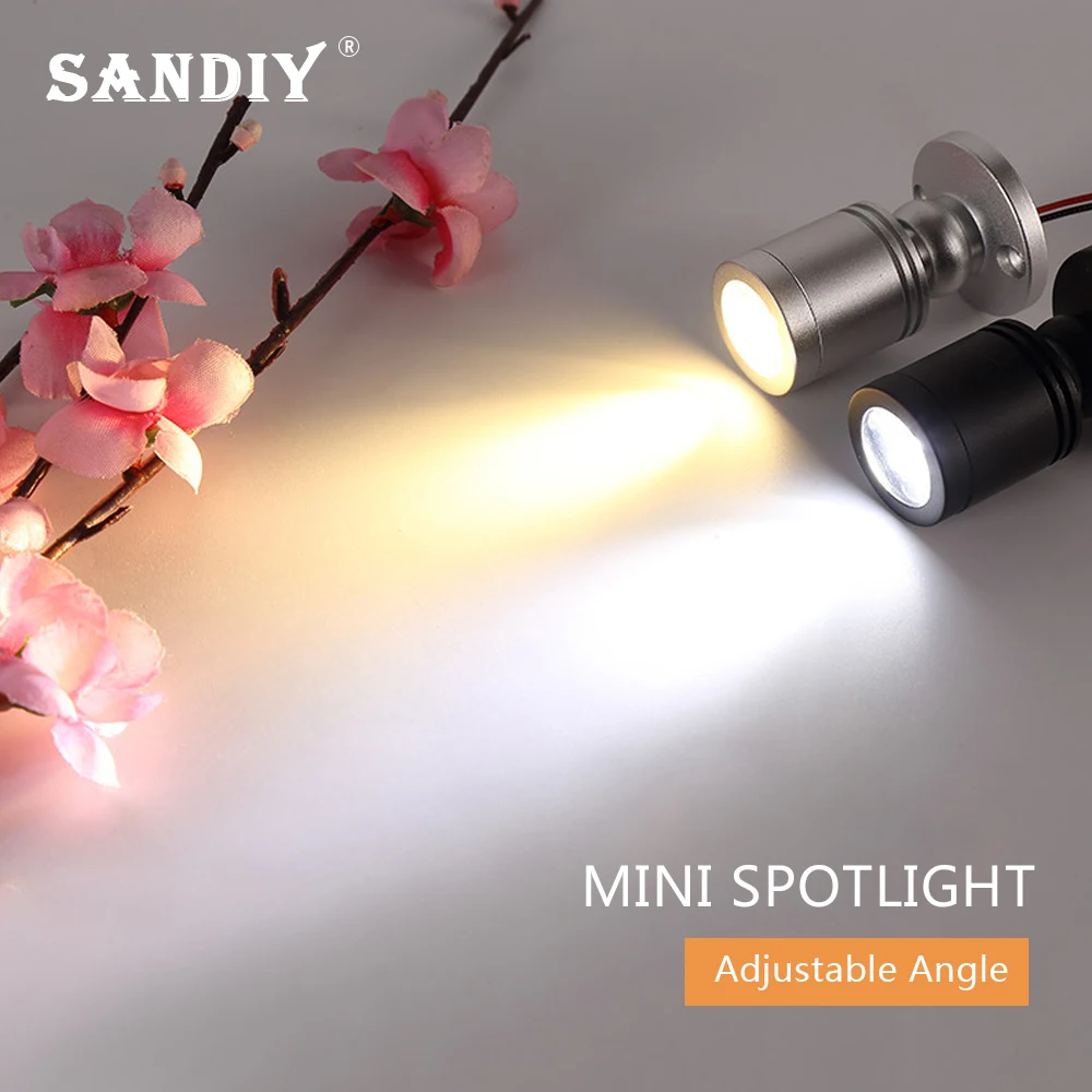 

SANDIY Mini LED Spotlight 1W Shops Display Lights Surface Mount 12V/220V Free Rotatable Spot Lamps for Cabinet Showcase Aisle