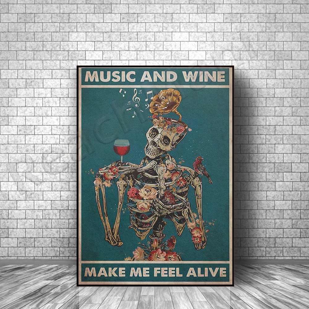 Affiches de musique et de vin Make me feel alive, affiches de crâne, cadeaux pour les amateurs de musique, impressions sur toile de crâne drôles, vintage