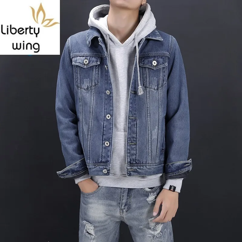 

Winter Long Sleeve Single Breasted Fur Collar Mens Denim Jackets Thick Warm Soft Wool Liner Casual Male Slim Coats Plus Size