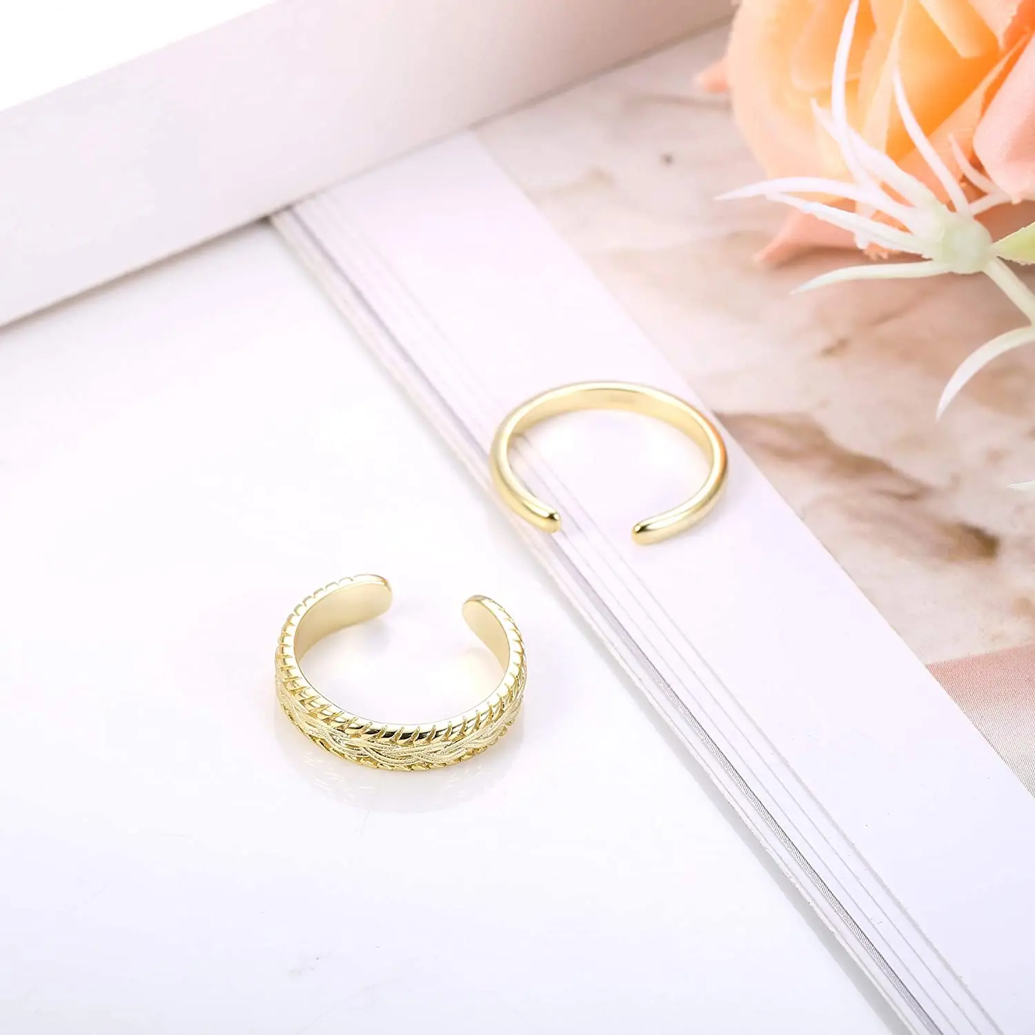 2-teiliger Zehenring aus Edelstahl für Damen und Mädchen, Retro-Vintage-Design, verstellbares Ring-Set, Sommer-Strand-Schmuck