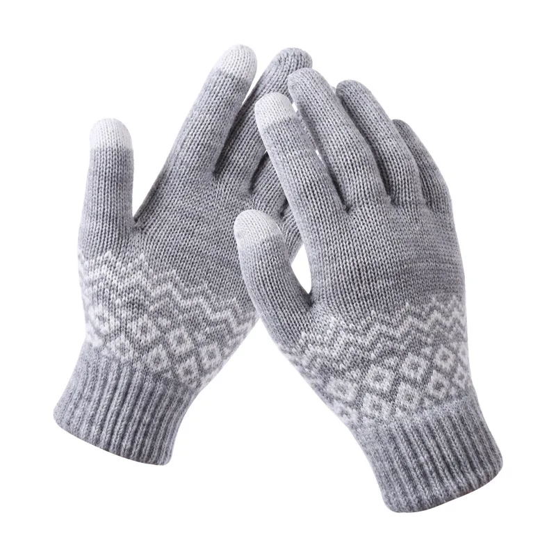 Winter Men/Women Warm Jacquard Stretch Knit Gloves Female Print Magic Accessories Wool Full Finger Gloves Thicken Mittens B39