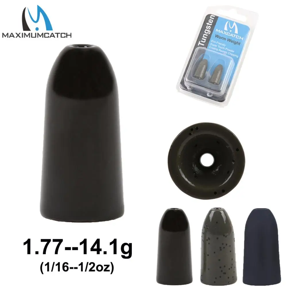 Maximumcatch 1-4 pçs/lote 1/8--3/2oz bala de tungstênio verme peso pesca chumbada isca acessório de pesca
