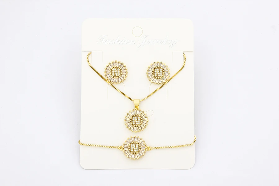 Nidin Heißer 26 Buchstaben Schmuck Sets Halskette + Ohrringe + Armband Für Frauen Initial Alphabet Charme Kupfer Zirkon Party hochzeit Geschenk – Detail 20