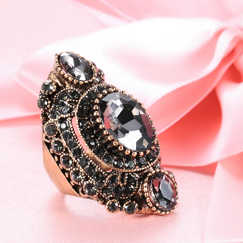 Kinel Unique Antique Gold Gray Crystal Big Ring For Women Vintage Jewelry Party Accessories Luxury Gifts 2020 New Drop Shipping