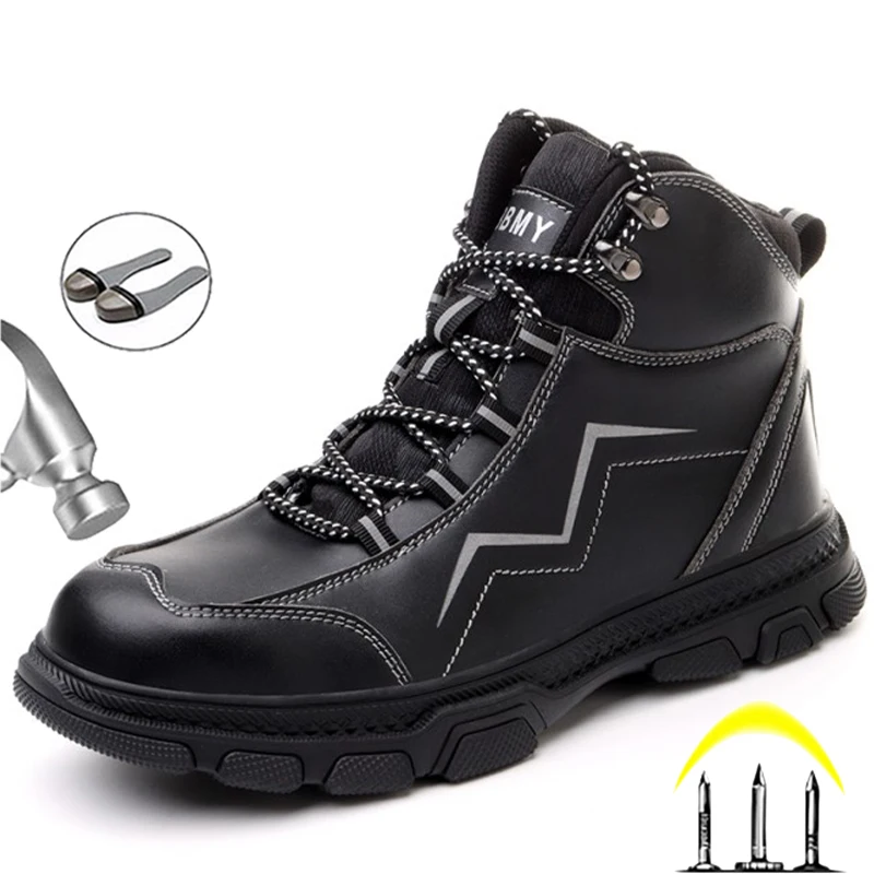 

Genuine Leather Men Boots Work Safety Shoes Anti-Smashing Work Sneakers Safety Boots Hiking Shoes Puncture Proof Steel Toe Shoes