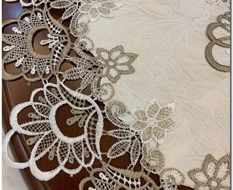 Luxury White Lace Cotton Round Tablecloth Embroidery Kitchen Tea Flower Table Cover Cloth Dining Christmas Party Wedding Decor