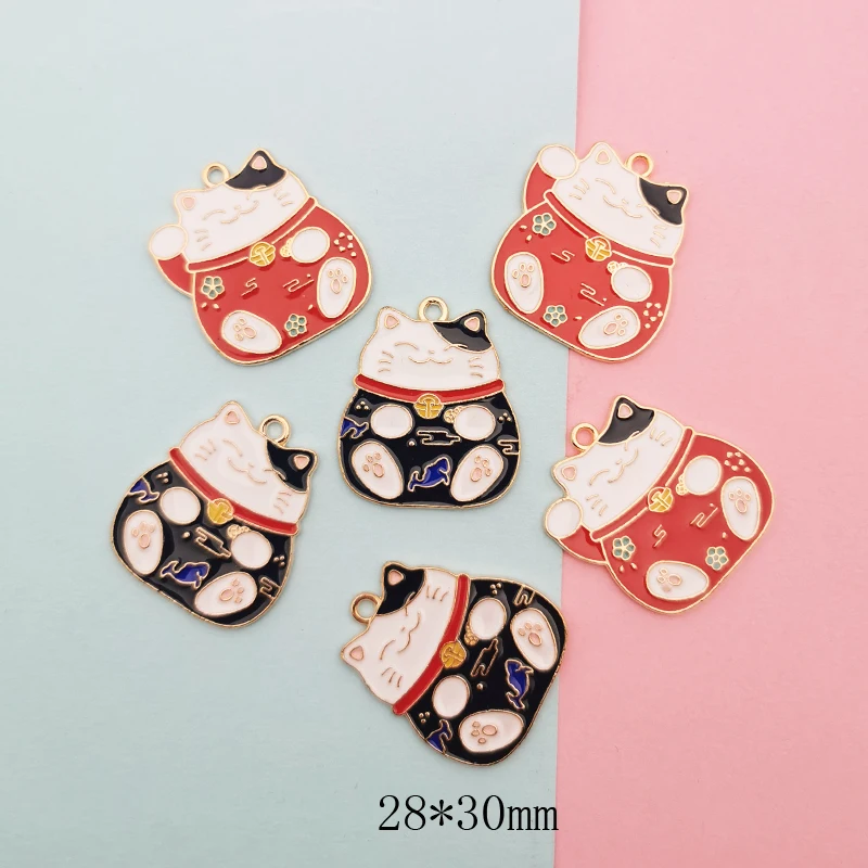 10PCS Lucky Cat Enamel Alloy Charms Pendants Drop Oil Animal Charms Fit DIY Earring Bracelet Keychain Jewelry Accessory YZ714