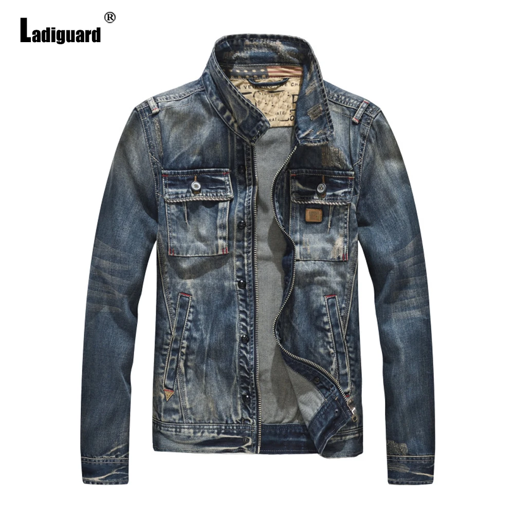 Ladiguard Plus Size 5xl Mens Denim Jackets Casual Jean Outerwear Fashion Moto & Biker Denim Jacket Slim Coats Male Streetwear