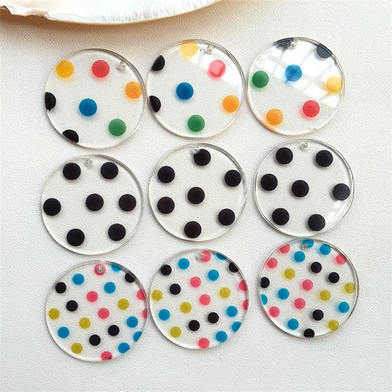 

DIY Jewelry Findings 50pcs 35mm Round Polka Dots Printing Resin Charms Ornament Accessories Earring Necklace Keychain Pendants