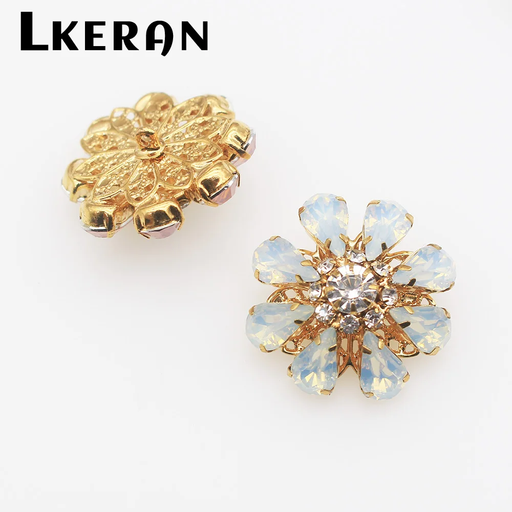 5Pcs 26mm Ei weiß Farben Harz Strass Tasten Blume Schaft Taste DIY Gold Metall Nähen Dekorative kleidung Zubehör