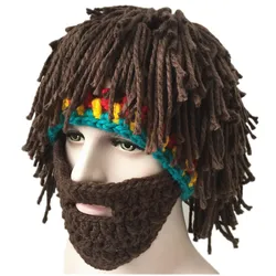 Novelty Hat Winter Handmade Wig Beard Hats Crochet Mustache Knit Halloween Funny Party Caps Unisex Wool Tassel Ski Mask Bonnet