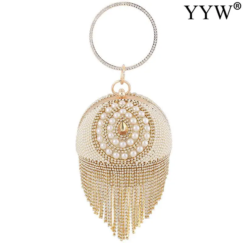 Luxury Women Round Ball Clutch Bag Evening Bag With Rhinestone Tassel Pearl Exquisite For Women Ladies Wedding Party Clutches