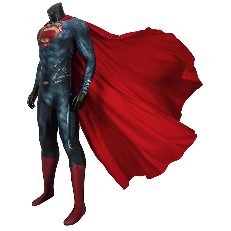 Adult Superhero Clark Jumpsuit Halloween Cosplay Steel Of Man Costume Kent Bodysuit Printing Zentai Red Cloak