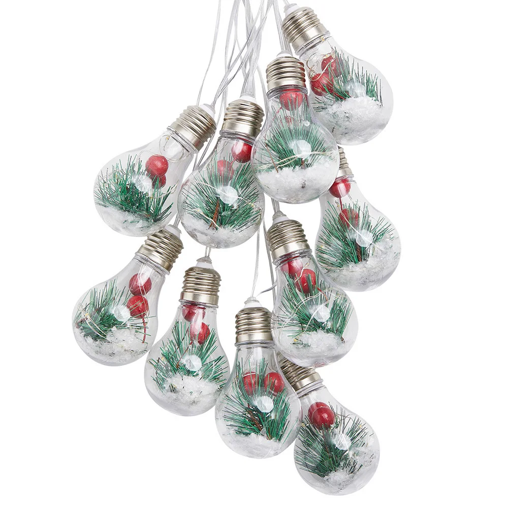 Battery 10 Bulbs Hanging Christmas Lights LED Pine Globe String Lights Christmas Decoration Indoor Lighting Holiday Fairy Lights