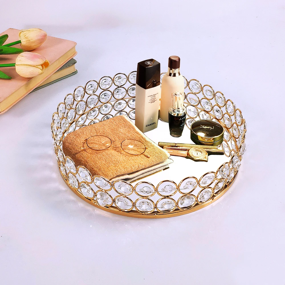 

GOLD cake stand crystal Storage Baskets Box Simplicity Style Home Organizer For Jewelry Necklace Dessert Plate tray decorative