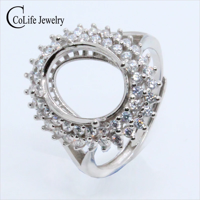 

Jewelry DIY Supplier Solid 925 Silver Ring Setting 10mm*12mm Semi Mount Gemstone Ring Base