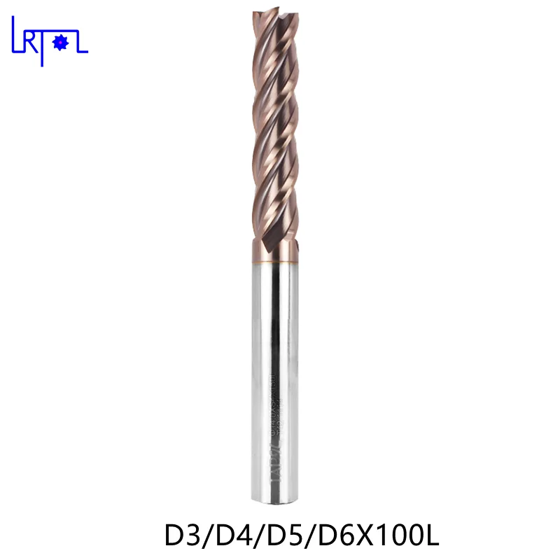 5PCS HRC50 D3 4 5 6*L100mm 4 Flutes Extra Long Tungsten Carbide Flat Square  End Mill Set CNC Tool Milling Cutter of Machine