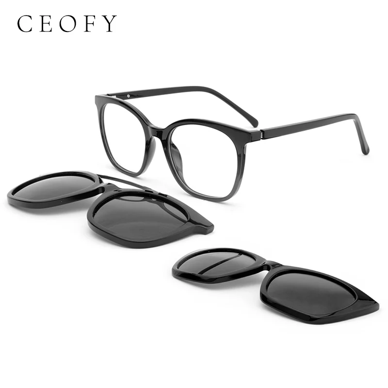 

Ceofy Women Square Magnetic Polarized 2 Clips on Sunglasses Vintage Glasses Frame Optical Myopia Eyewear Prescription Eyeglasses