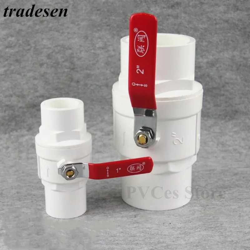 

I.D20-75mm PVC Pipe Ball Valve Red Non-slip Handle 2 Way Slip Ends Water Shut Off Flow Controller Valve Aquarium Tube Fittings