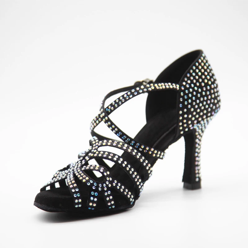 professional dance shoes Women Crystal Latin Salsa Ballroom Shoes 9cm Black Party Dancing Shoes Rhinestone Sneaker Latin Shoes