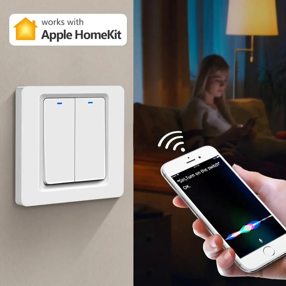 

Homekit APP Smart WiFi Wall Switch Light 1/2/3 Gang DIY Wireless Push Button Siri Voice Control Panel work with IOS System