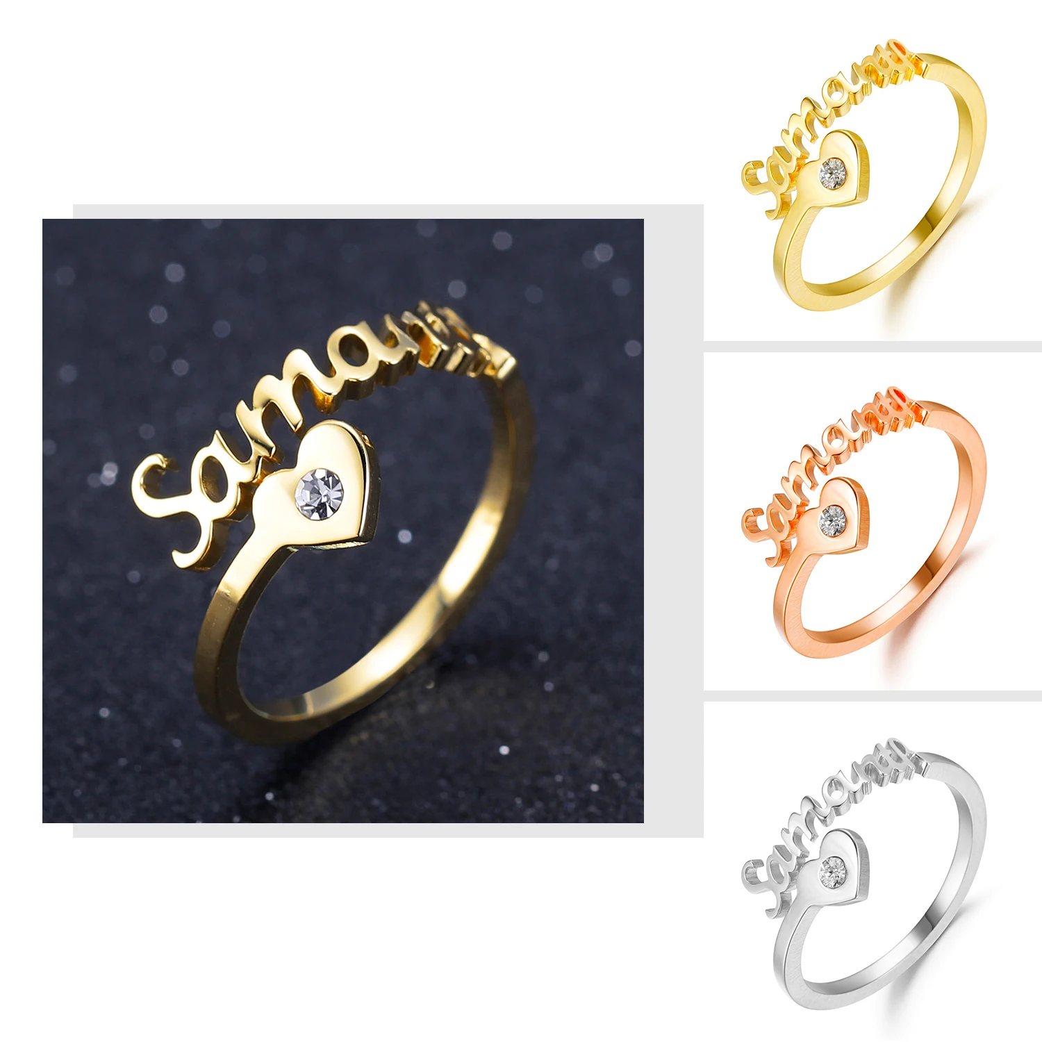 Custom Proposal Ring Personalized Name Rings With Diamond Adjustable Size Gold Jewelry  For Women Wedding Rings