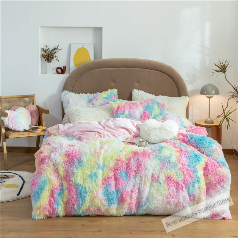 

Autumn Winter Warm Coral Fleece 12 Colors Bedding Set Fleece Duvet Cover with 2Pcs Pillowcases Twin Full Queen King Size