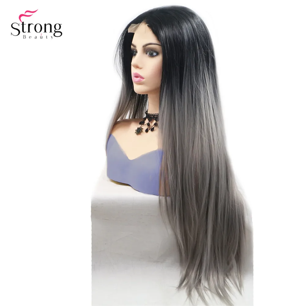 

Strongbeauty Long Straight Wig Ombre Hair Black / Red Synthetic Lace Topline Wigs For Woman