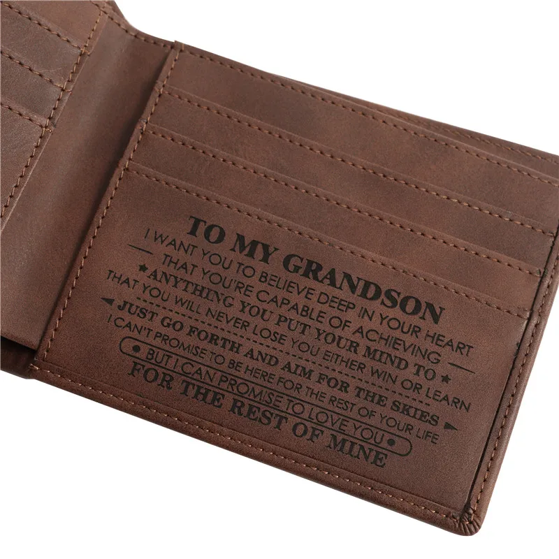 

VP Mens Wallet Engraving Engraved Words Purse PU Leather Card Holder For Men Boy Birthdays Christmas Anniversary Gift