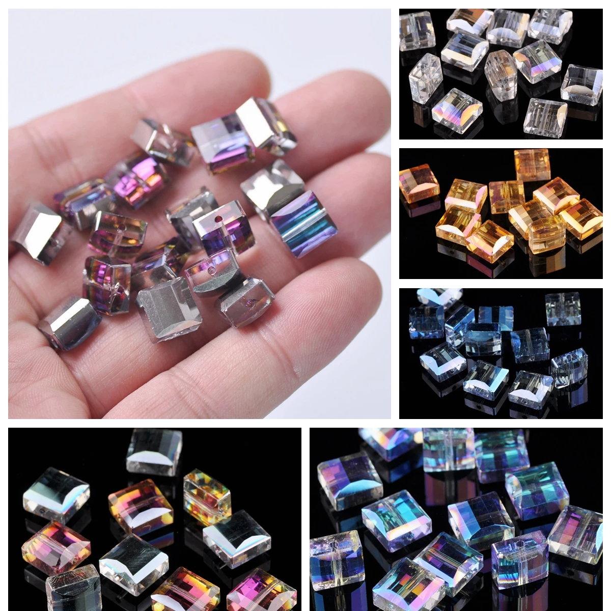 9x9mm Square Faceted Crystal Glass Plated Loose Beads for Jewelry Making DIY Crafts