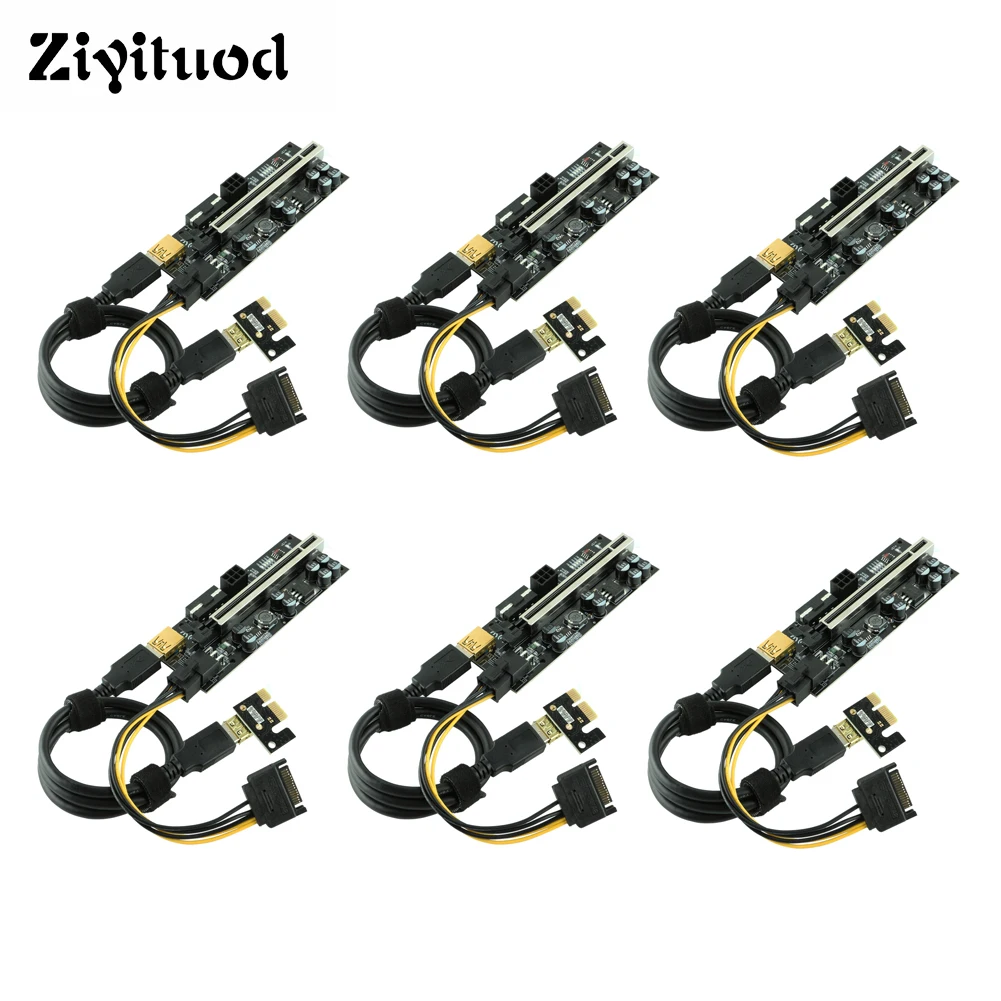 

6x PCI-E Riser Cable USB3.0 VER009C-PLUS PCI Express 1X to 16X Adapter Card 4pin 6pin Sata 15pin Graphics Extension For Mining