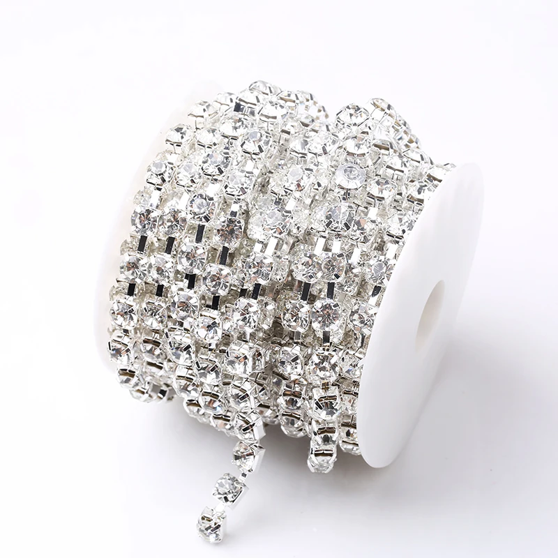 RESEN SS38 8mm Crystal Clear Rhinestone Gold/Sliver Cup Chain In Roll Rhinestone Chain Crystal AB For DIY Jewelry Accessories