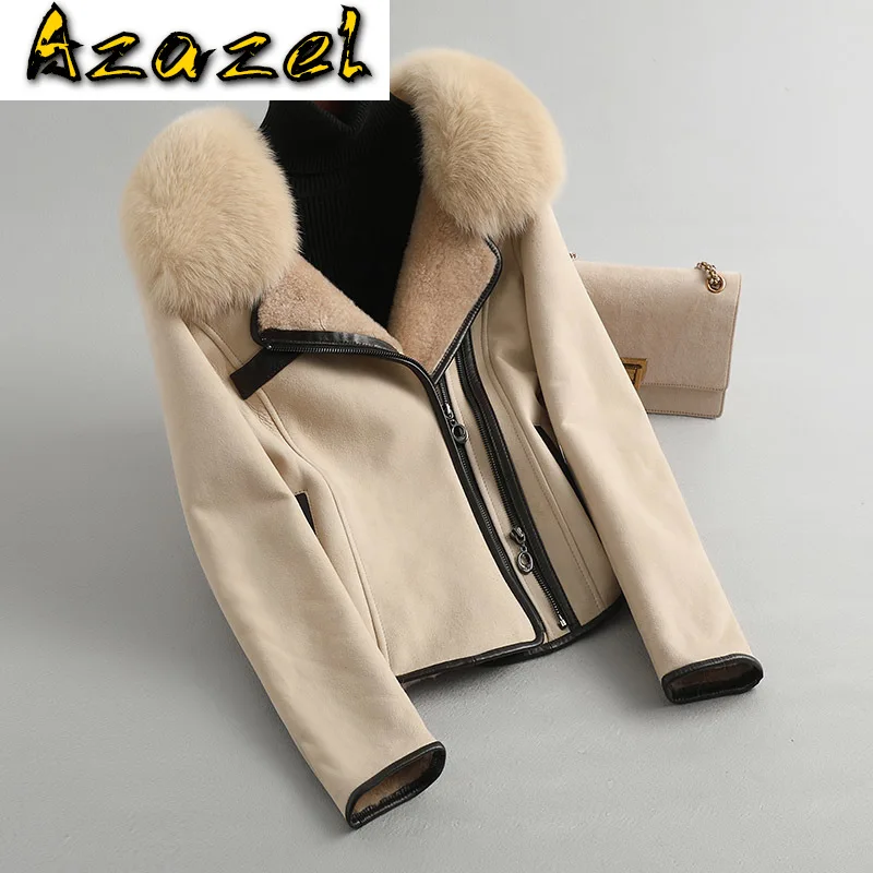 Chaqueta de piel auténtica Natural para mujer, piel de zorro con cuello de abrigo de lana, ropa coreana 2020, otoño e invierno, 061414