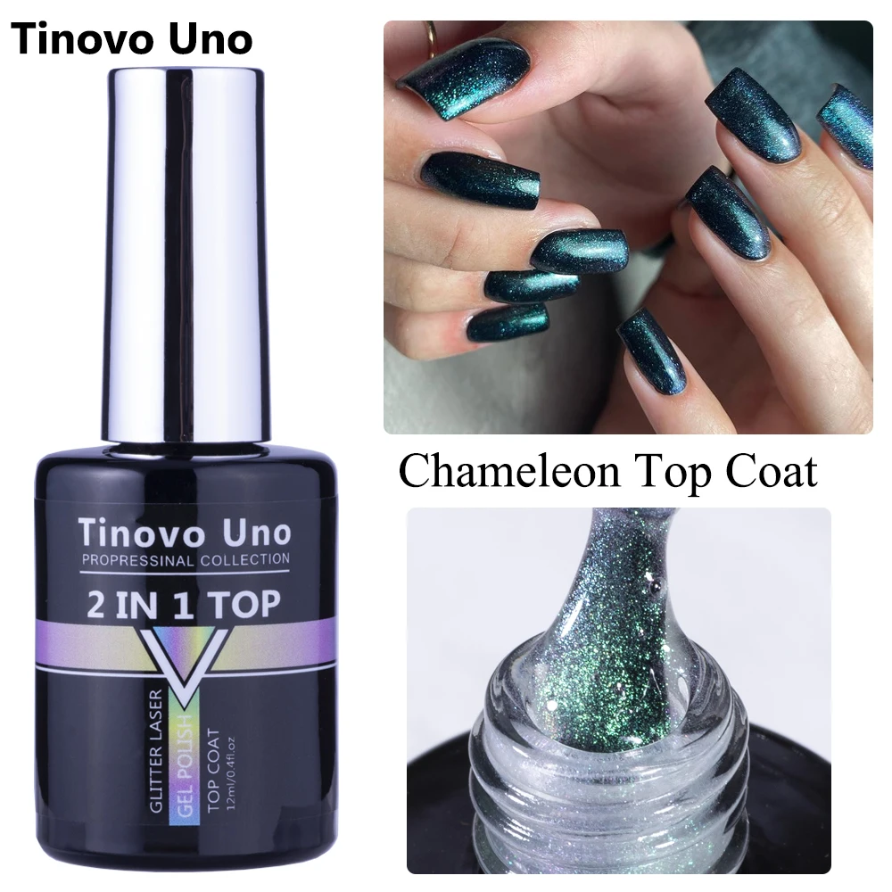 

Tinovo Uno 12ml Top Coat UV Gel No Wipe Chameleon Glitter Topcoat Super High Gloss Primer Gel Nail Polish for DIY Home Manicure