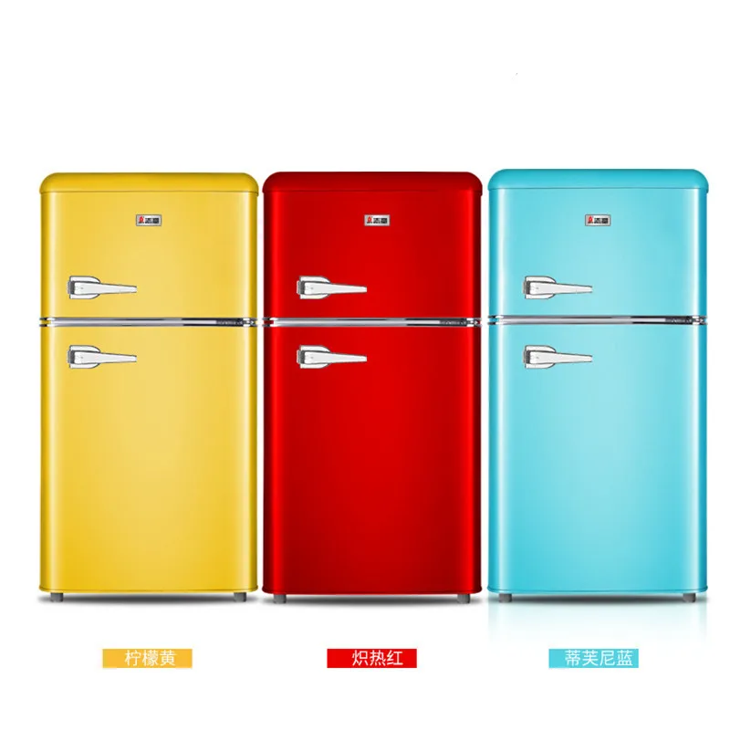 220V 118L Retro Refrigerator Small Household Double Door Refrigerator Fridge Small Refrigerator small fridge for room