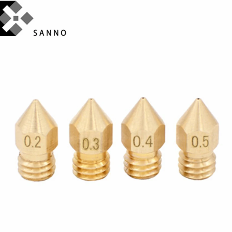 50pcs 3D printer accessories extrusion head MK8 brass nozzle 0.2mm / 0.3mm / 0.4mm / 0.5mm M6 thread print head for 1.75mm, 3mm